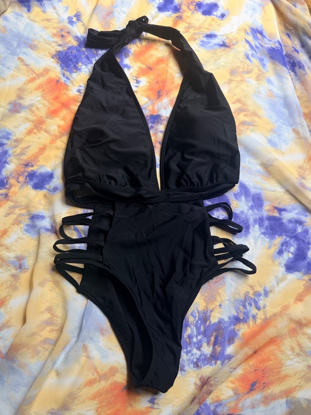 size s 🌴black strappy one-piece halter swimsuit🌴
